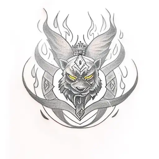 Create A Tattoo That Combines The Elements Of Fire And A King To Represent Power And Authority