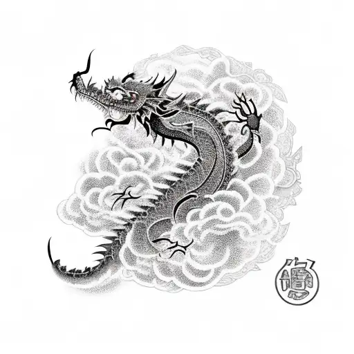 Black Dragon And Cherry Blossom Tree