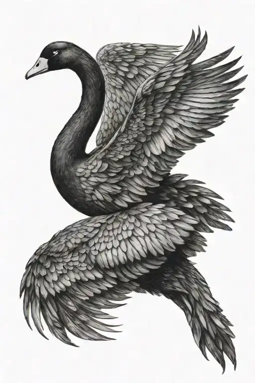 Full Black Swan With Wings