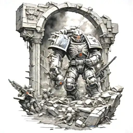 Space Marine Battle Scene In A Ruined City