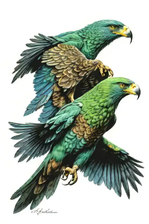 Big Green Hawk Attacking A Small Blue Hawk