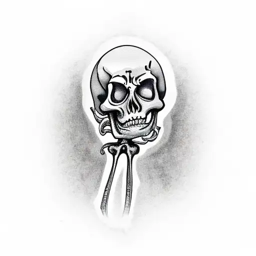 Skeleton Holding A Flower Standing In A Squat