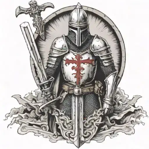 Knight Templar Standing Victorius With A Sword