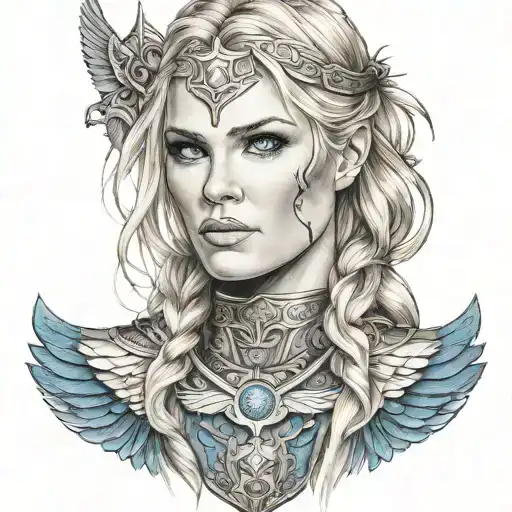 Beautiful Norse Valkyrie With Blonde Hair Blue Eyes