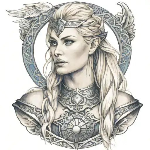 Norse Valkyrie Maiden With Blonde Hair Blue Eyes