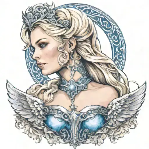 Norse Valkyrie Maiden With Blonde Hair Blue Eyes