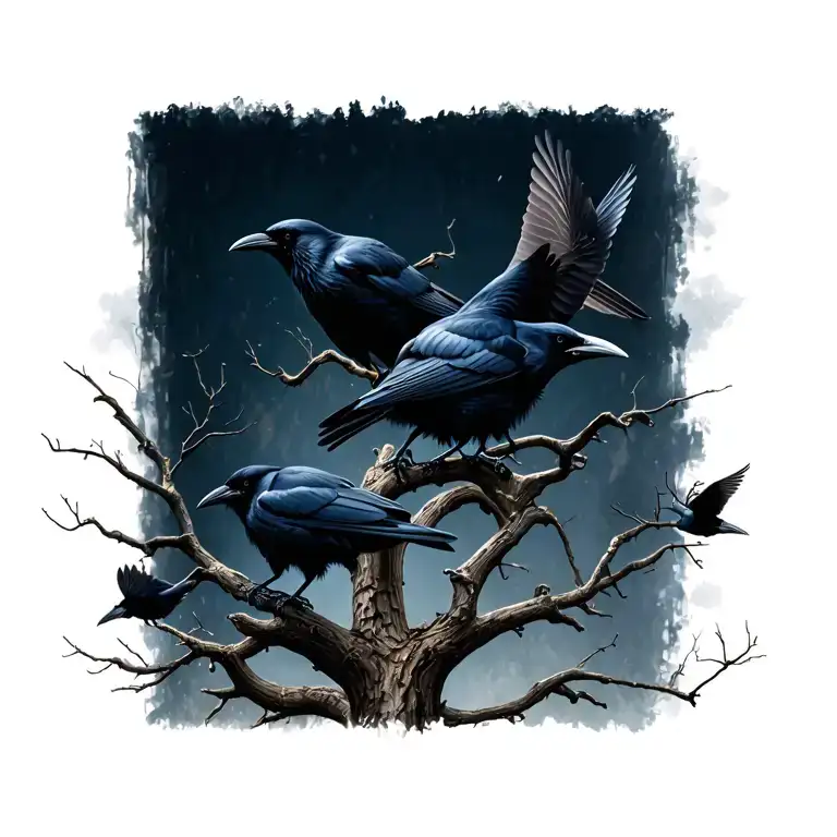 Crows Flying From A Tree