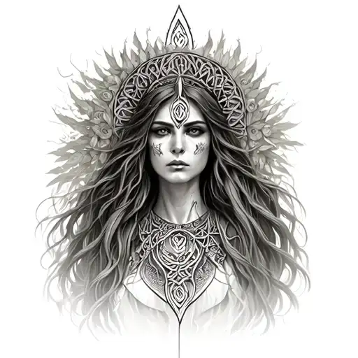 Celtic Women Shaman Mystical Forest Scene