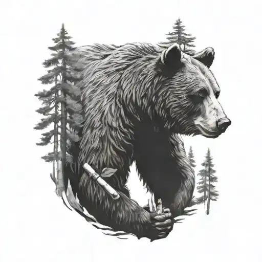 Forest And Bear With A Cigarette