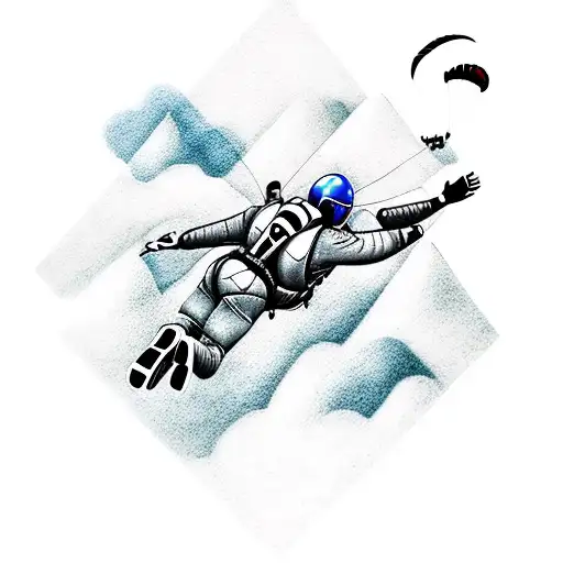 A Majestic Mountain Range With A Skydiver Soaring Through The Clouds