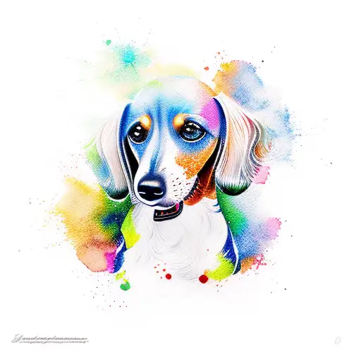 A Realistic Depiction Of A Dauschund Playing With A Watercolor Splash In The Background