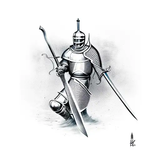 Knight With Sword Coming Out Of Fire