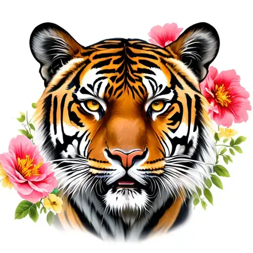 Tiger Targets With Flowers