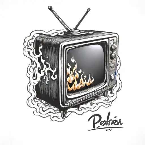 Burning Old Retro Tv In Fire