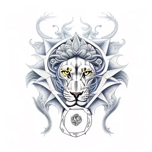 Dragon With Lion Geometric