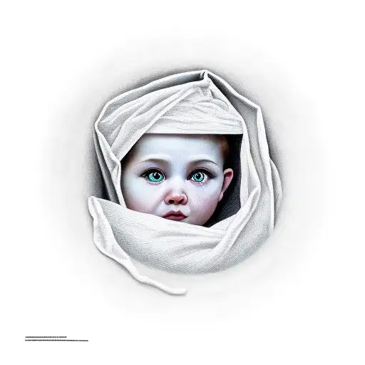 A Realistic Portrait Of A Child Peeking Out Of A Sack With A Christmas-themed Background