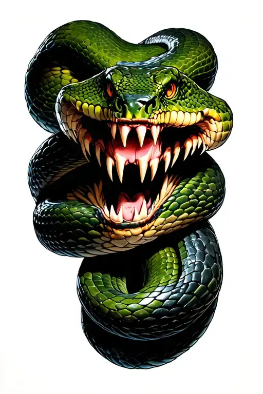 Wrapped Around Snake With Head Cut Off And Fangs Bearing