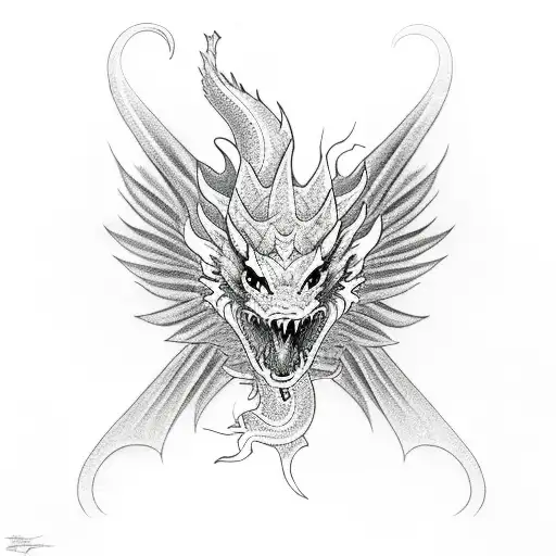 Dragon With Flame And Shadow