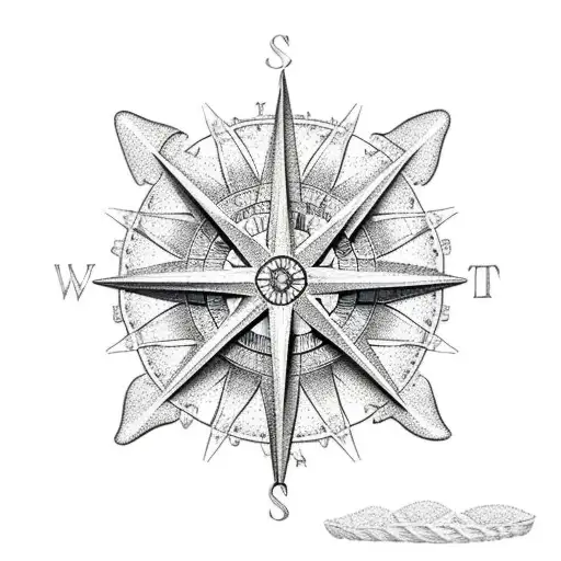 Beach Scene In Compass Rose