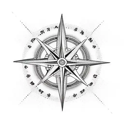 Beach Scene Inside Of Compass Rose