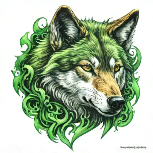 Wolf On Green Flames
