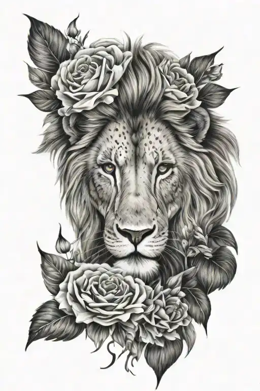 Lion With Florals Half Sleeve Tattoo Design