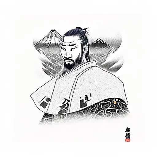 Samurai Vagabond Style In Front Of The Mount Fuji