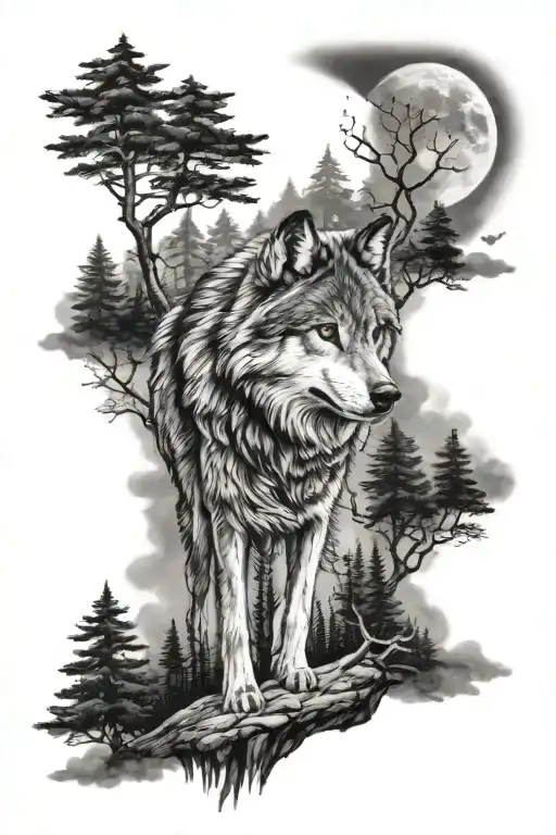 Wolf Howling At The Moon Forest Sleeve