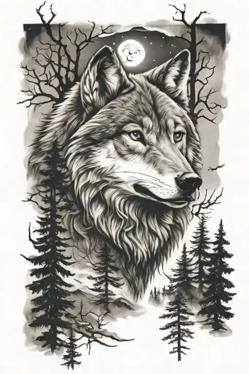 Wolf Howling At The Moon Forest Full Sleeve