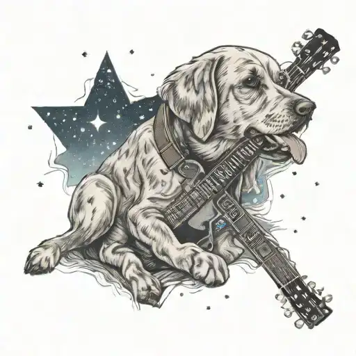 A Labrador Playing A Guitar Under A Starry Sky