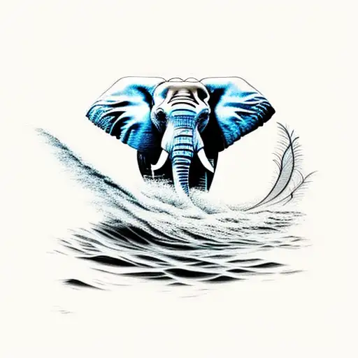 Elephant Coming Out Of Wave With Feather Trunk