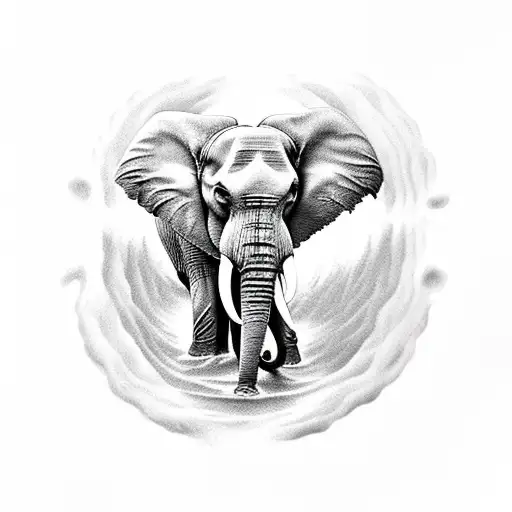 Elephant Emerging From Wave As Trunk Breaks Into Feathers