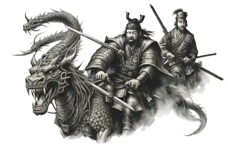 Japanese Samurai And Dragon