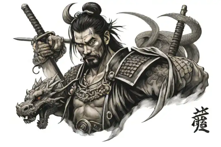 Japanese Samurai And Dragon