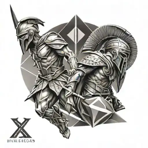 Geometric Design Historycal And Spartan Warrior Full Leg