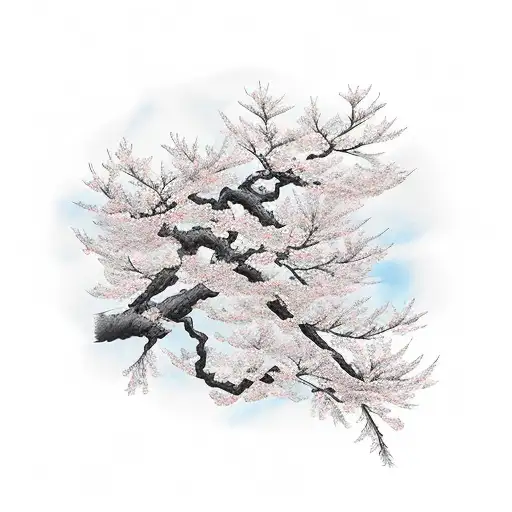 Japanese Cherry Blossom Tree With A Hidden Samurai Warrior