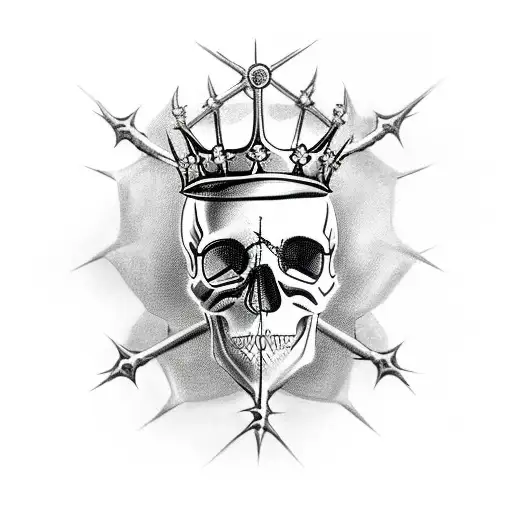 Skull With Crown Of Thorns And A Banner Saying Vanitas