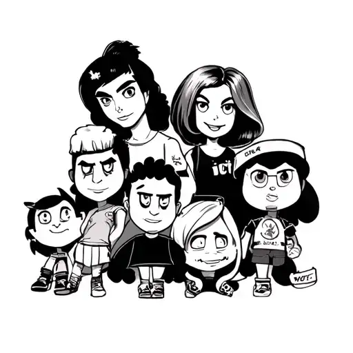 Leg Sleeve With Old Cartoon Network Show Characters Black And White