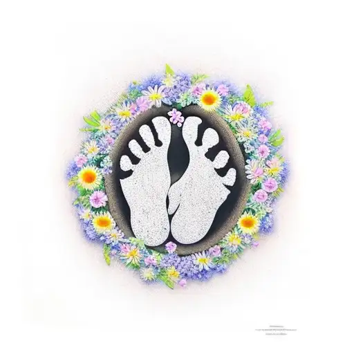 A Baby Foot Print Surrounded By Flowers