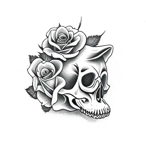 Cat Skull With Roses