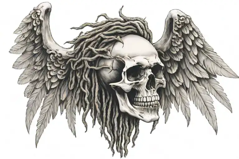 Skull With Dreads Is Angel Wings