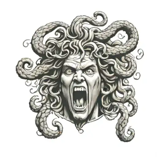 Screaming Medusa Head Greek Mythology Face Towards You