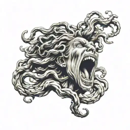 Young Screaming Medusa Head Greek Mythology Face Towards You