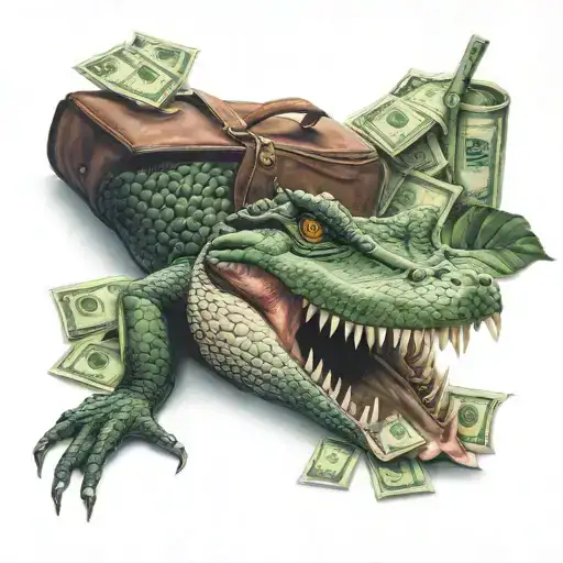 Crocodile And Money Bag