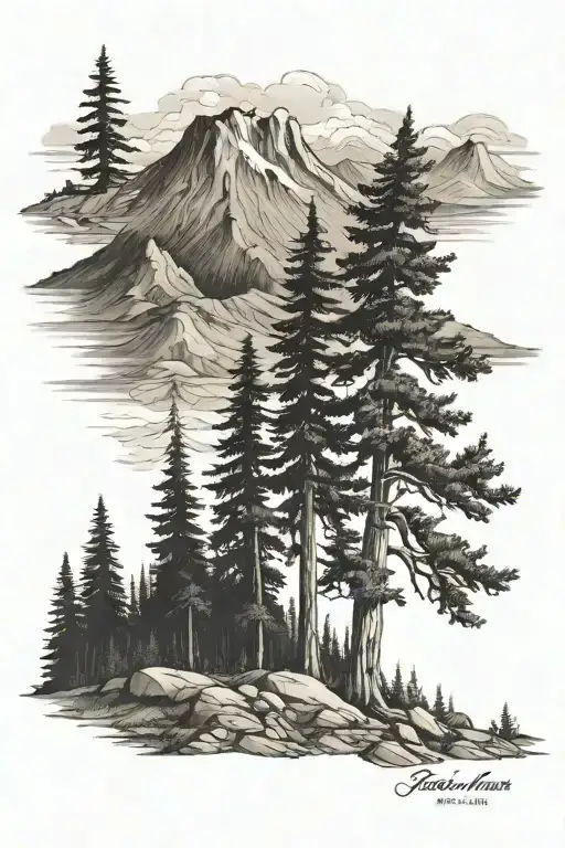 Pacific Northwest Forest With Mount Saint Helens In The Distance