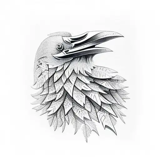 A Military Helmet With Intricate Forest Patterns And A Raven Perched On Top