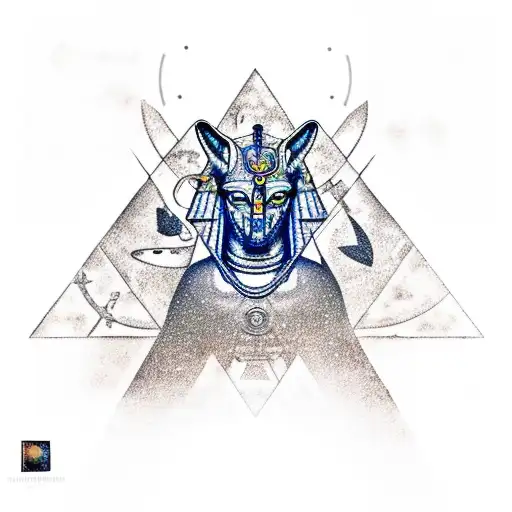 Eyptian Theme With Anubis With A Galaxy Background And Pyramids