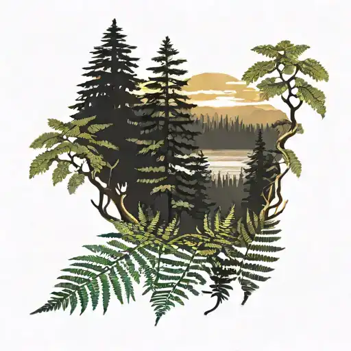 Pacific Northwest Forest With Ferns