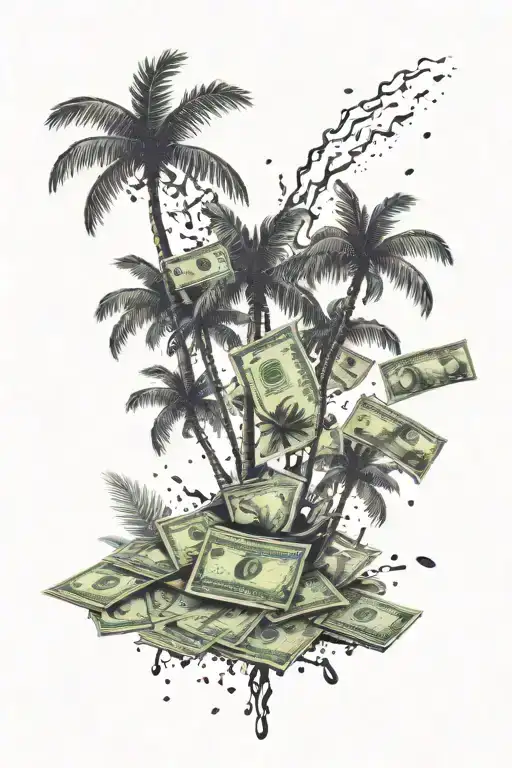 Palm Trees Beach Money Raining