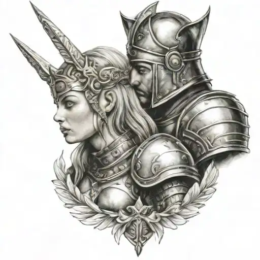 Medieval Knight Kissing Valkyrie Warrior Woman